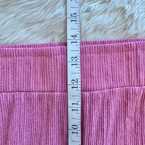 Zara Pink Ribbed High Waist Wide Leg Pull On Pants Large Side Slits - Picture 11 of 13